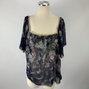 rue 21 Small Blouse Floral Romantic Sheer Peasant